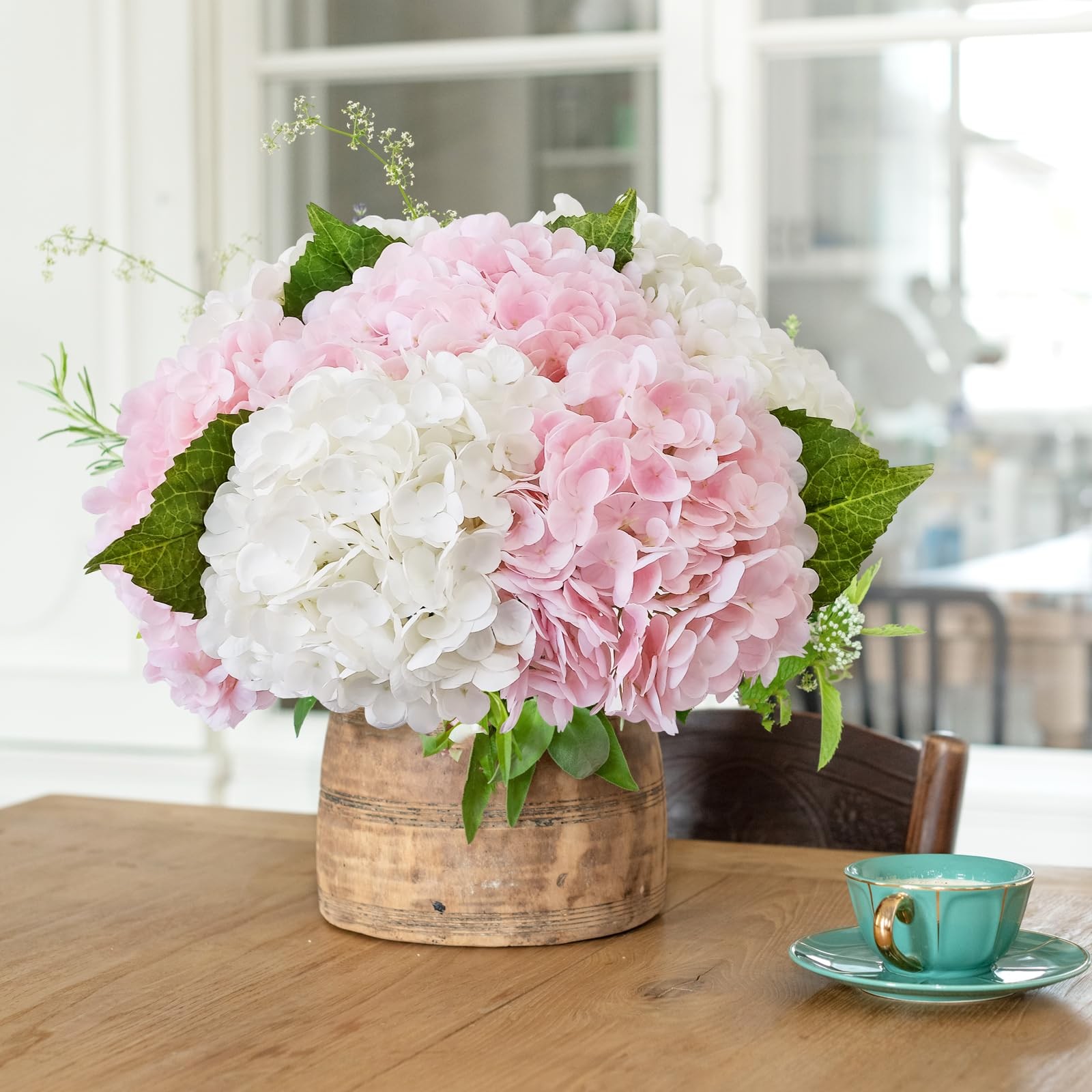 Pink Hydrangea Artificial Flower 3 PCS 21in Real Touch Large Hand Feel Moistu…