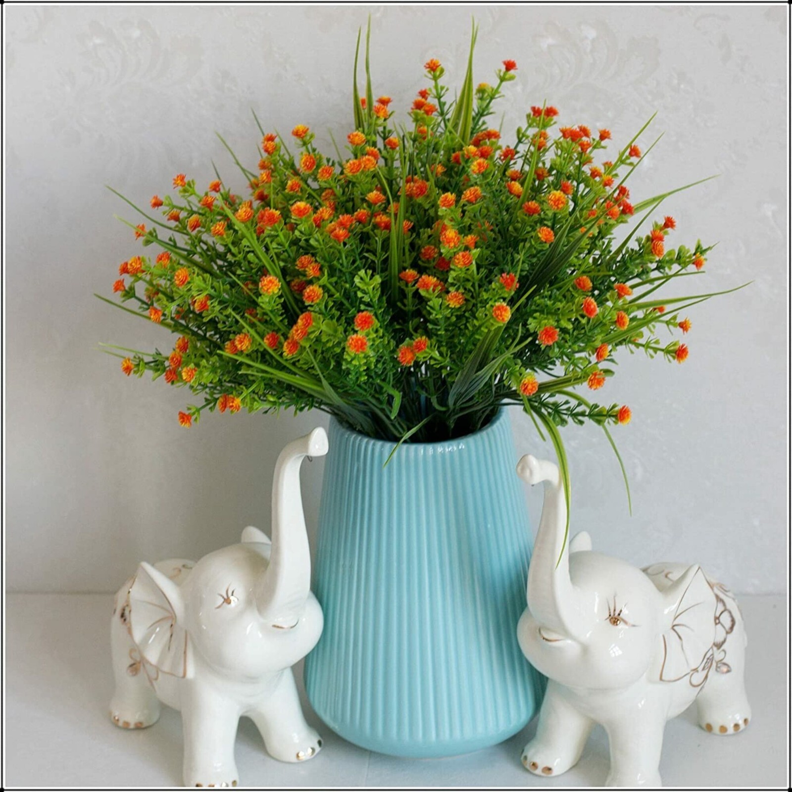 Outdoor Indoor Artificial Flowers Baby Breath Fake Flowers UV Resistant Orange