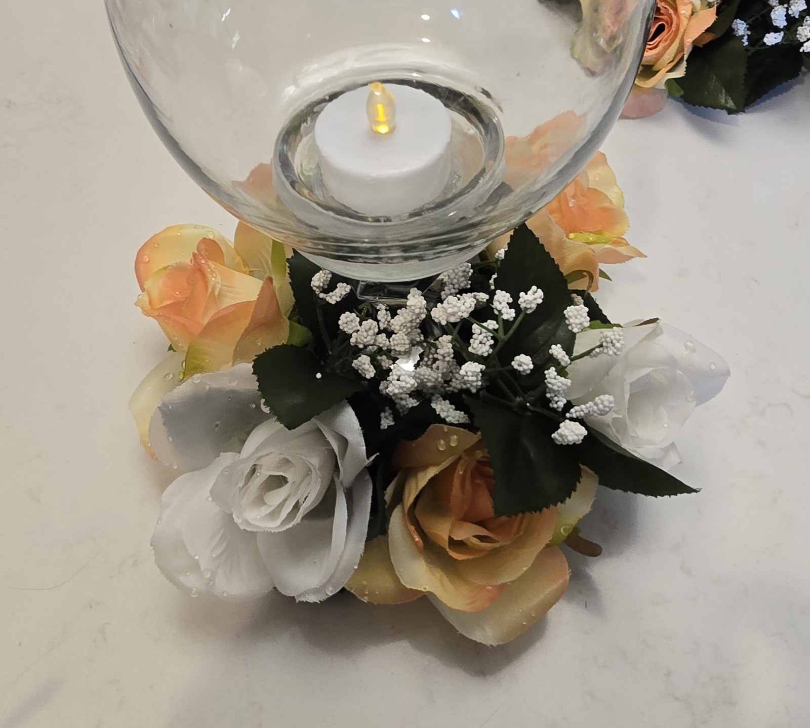 Artificial Flowers Weddingr Centerpieces 5 Pc. White, Orang Roses w/Babys Breath