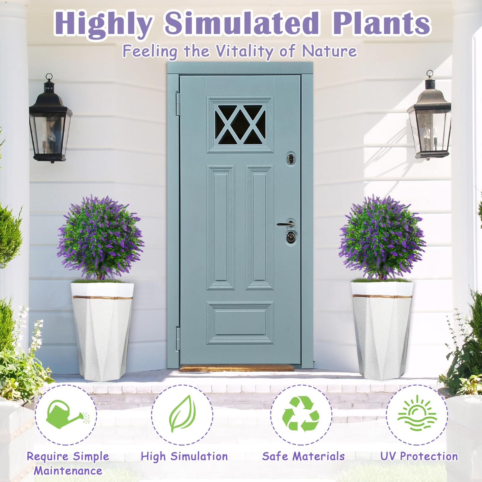 25.5″ Set of 2 Artificial Lavender Topiary Trees, Faux Lavender Shrub Bushes …