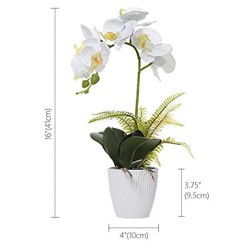 Olrla White Orchid Artificial Flower in Pot, Faux Phaleanopsis Orchid Bonsia for