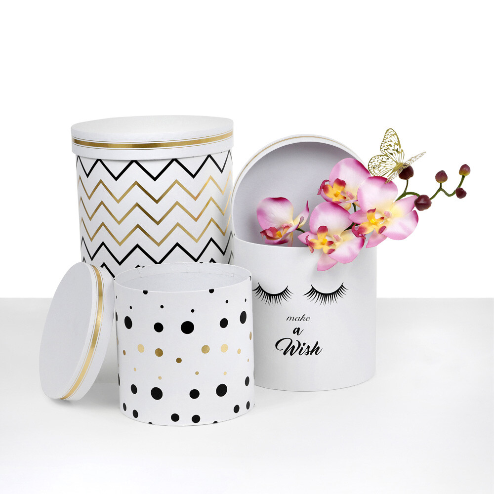 Premium Quality Round Flower Box, Floral Gift Box, Set of 3 pcs, with Lids