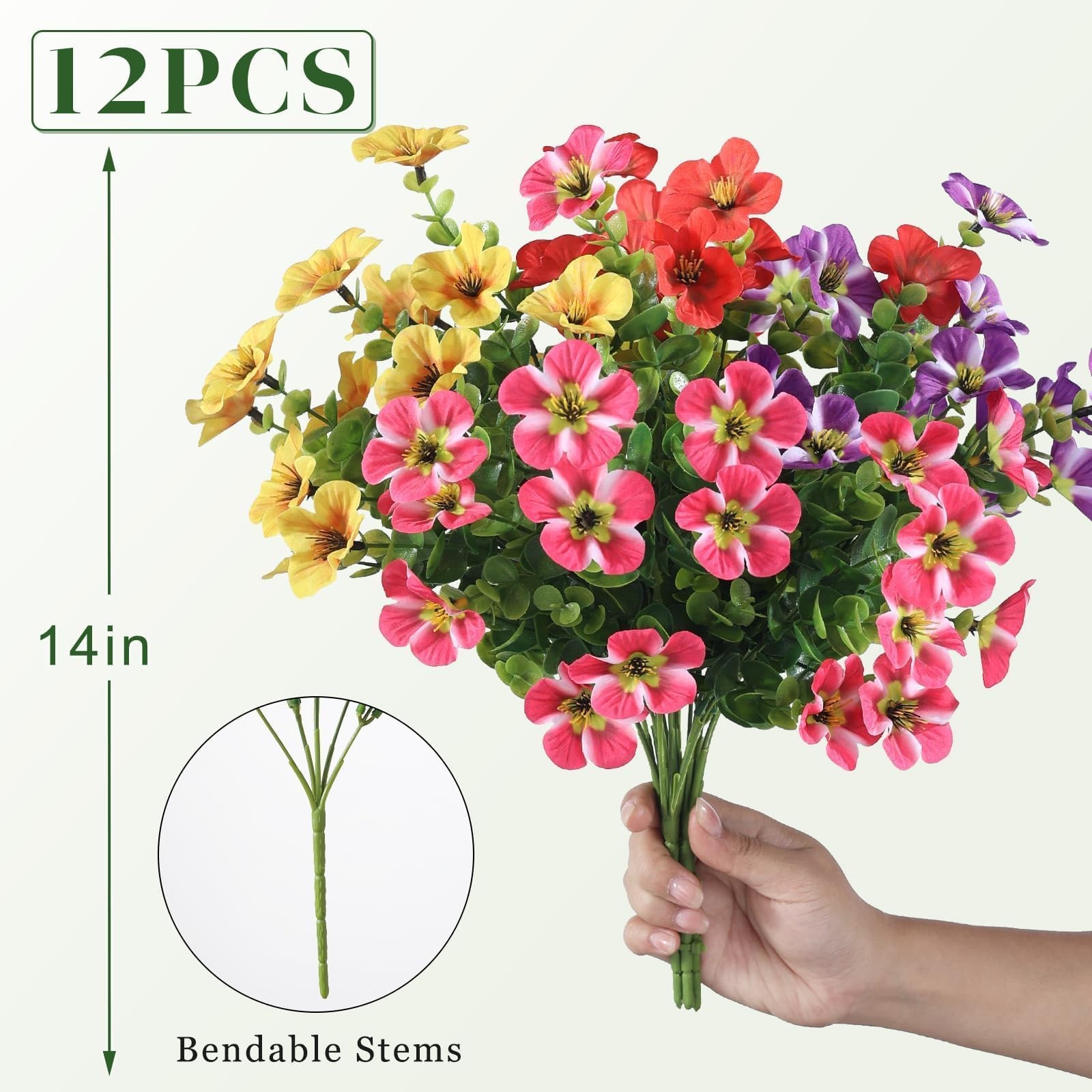 12 Bundles Artificial Flowers and Eucalyptus for Outside, Sun Resistant Silk …