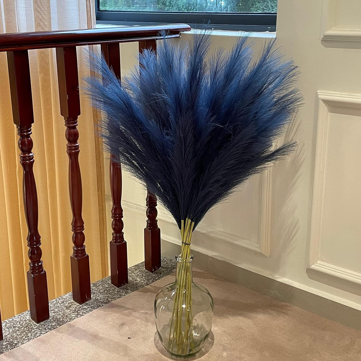 Blue Pampas Grass, 9 PCS 37”/3.1FT Tall Fluffy Fake Pompas Floral, Large Faux P