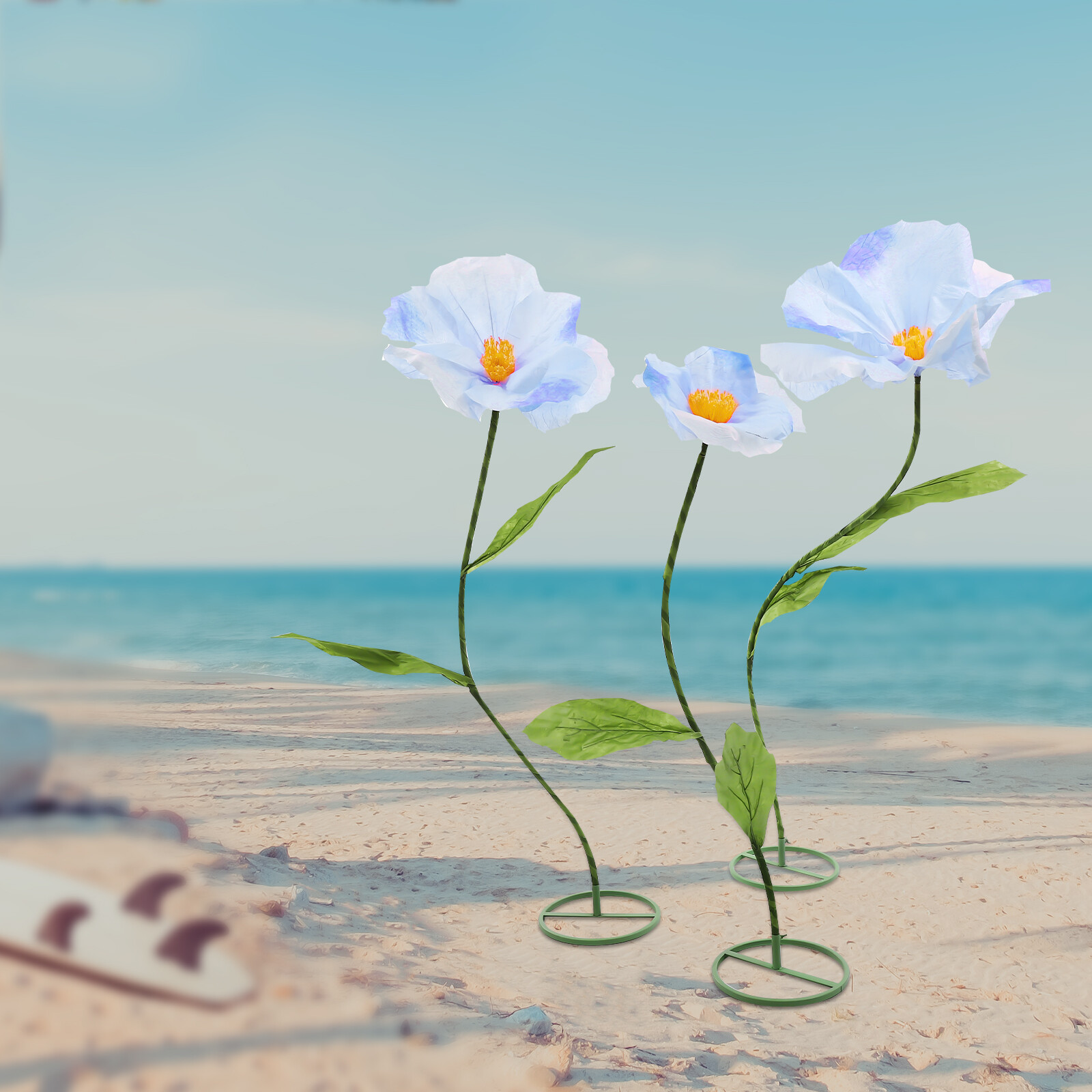 Handmade Blue Artificial Corn Poppy 3Pc Free-Standing Flowers for Wedding