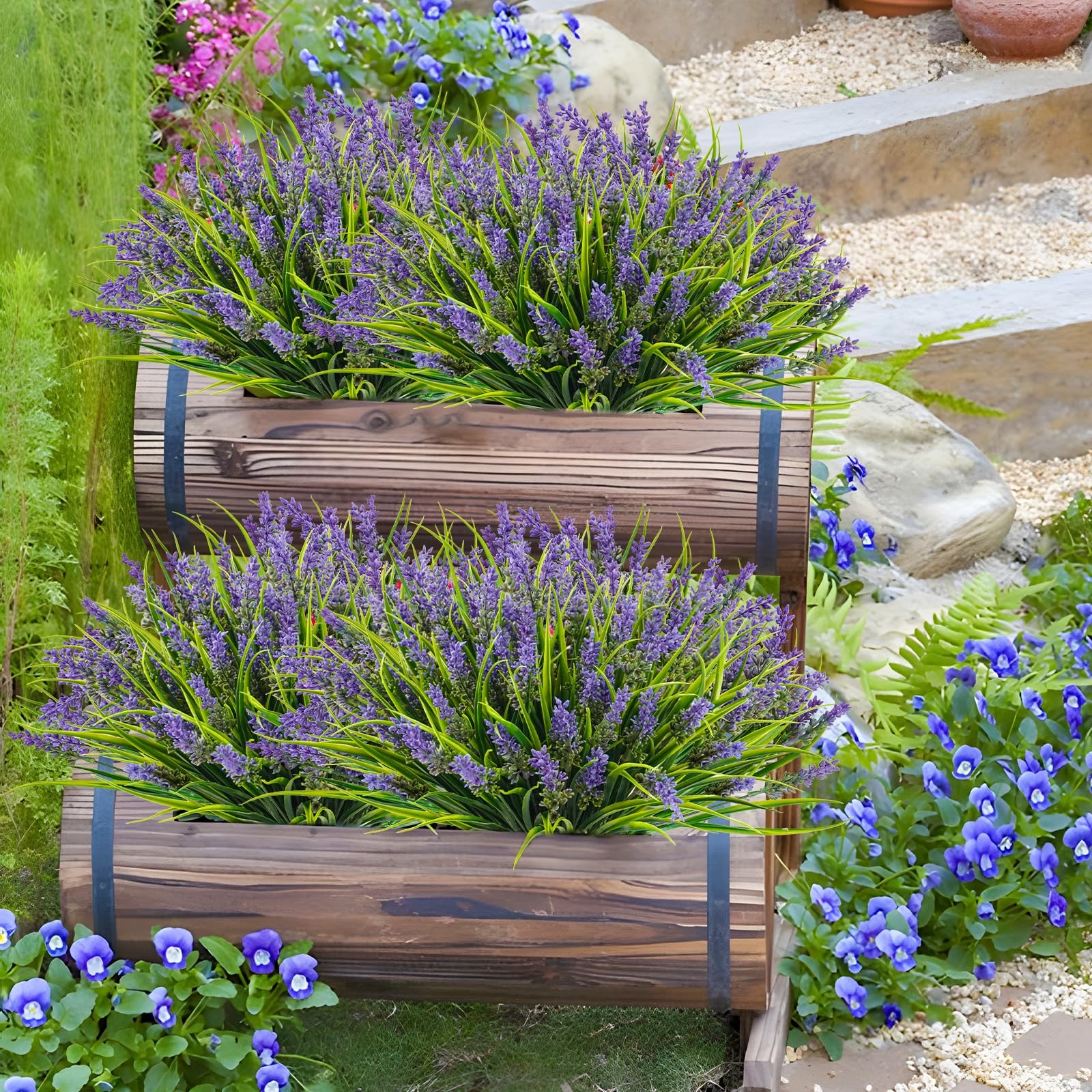 48 Bundles Artificial Grass Fake Plants, Outdoor Fake Monkey Grass Greenery U…