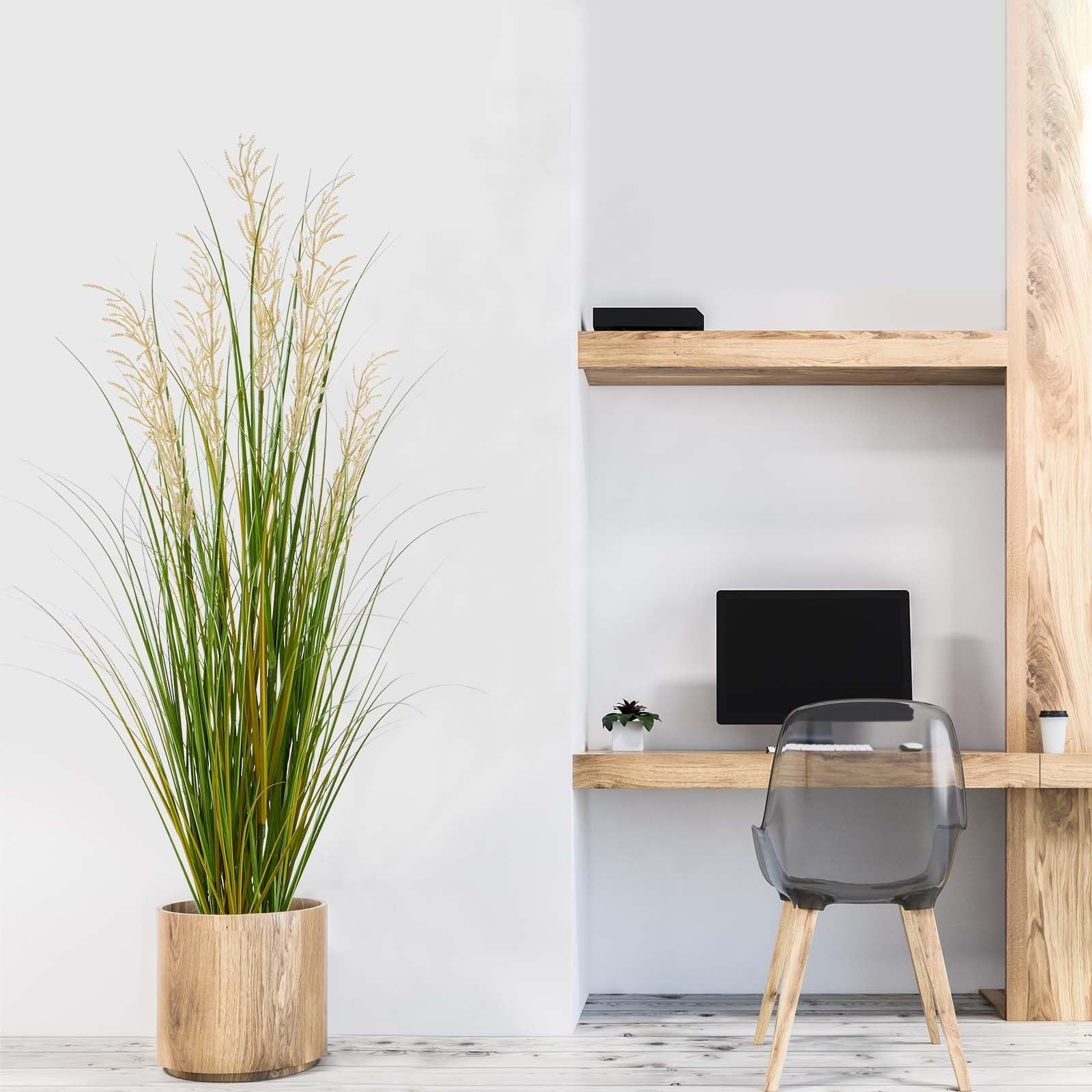 Artificial Plant, 47in Tall, 2pk Grass, Faux House Plants in Pot, Indoor Deco…