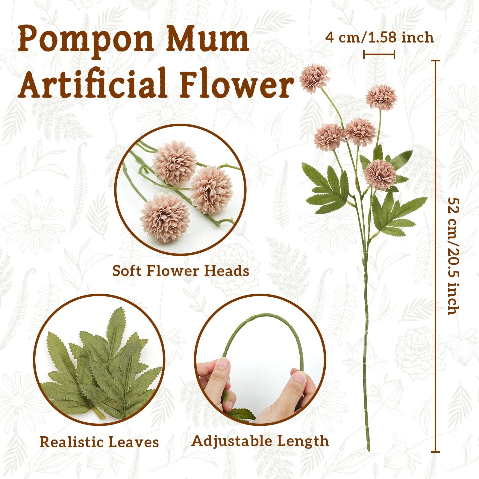 8pcs Blush Pink Fake Silk Pompon Mum Artificial Flowers,Mini Artificial Chrys…
