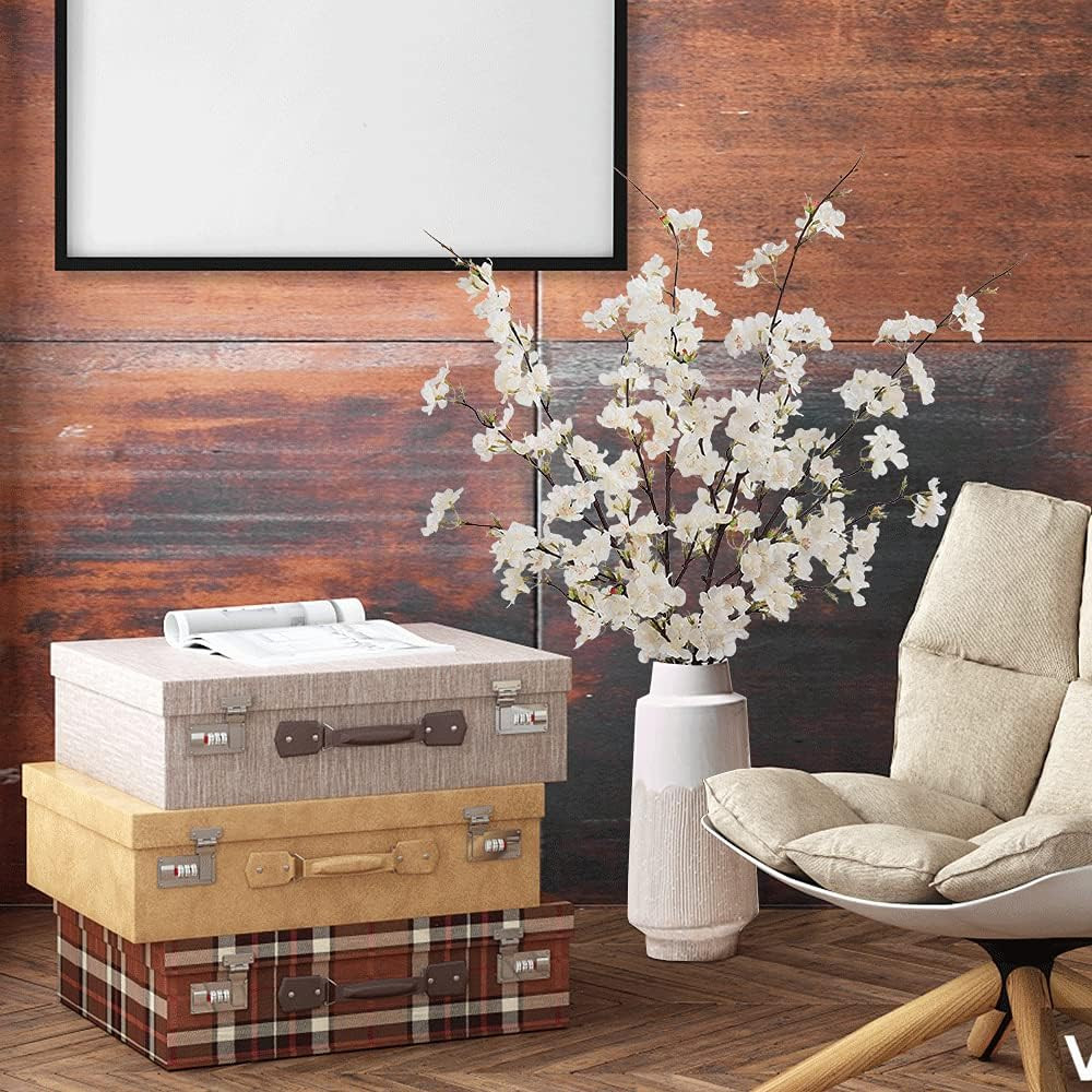 4Pcs 41.4″ Artificial Cherry Blossom Branches for Home Wedding Decor – White