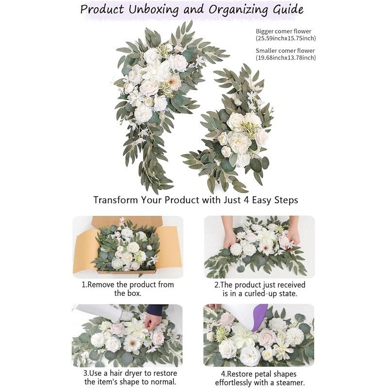 Artificial Wedding Arch Flowers Kit Lifelike Silk Foam Decoration Easy Use