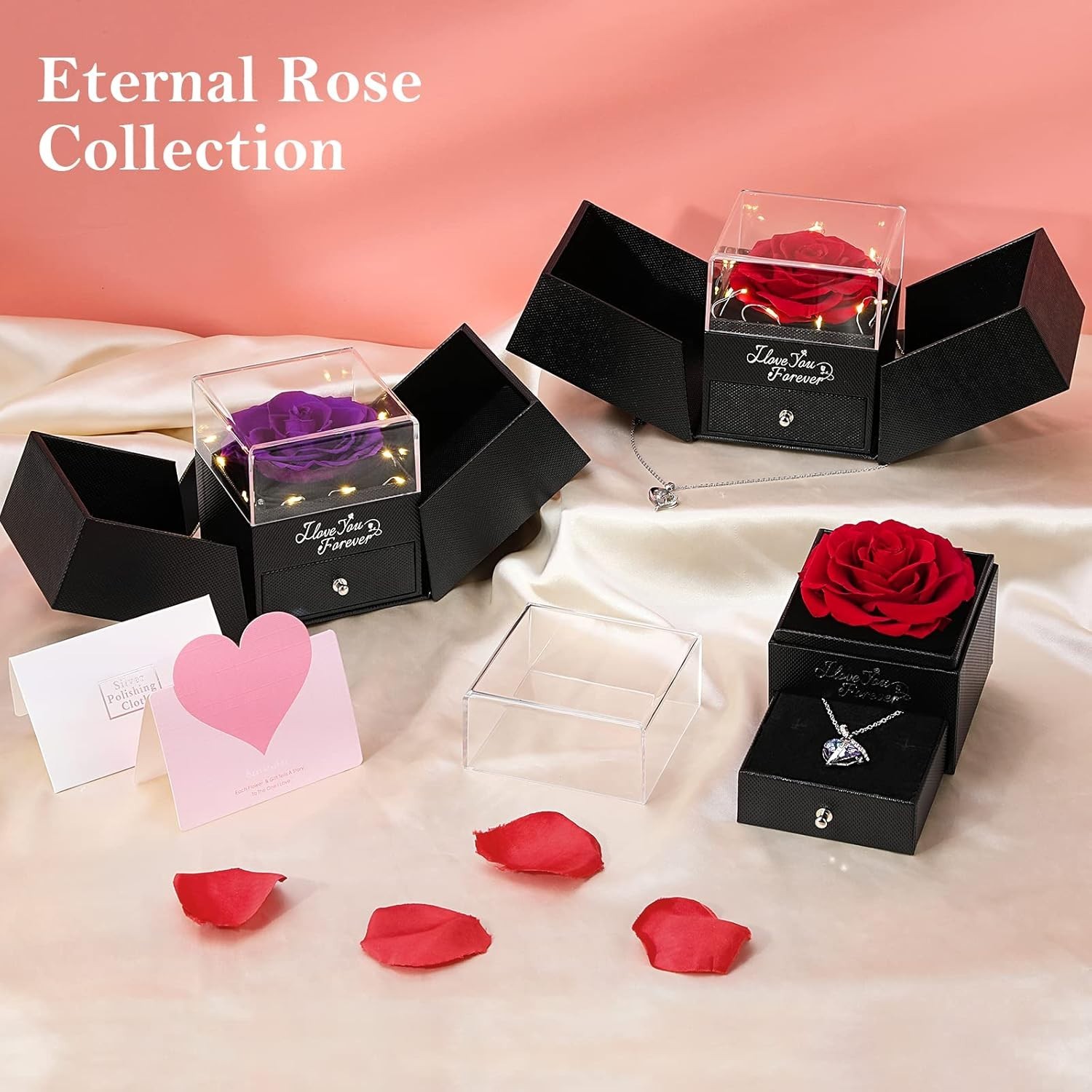 Preserved Rose Gifts for Women, Eternal Flower Rose Box with Heart Necklace, …