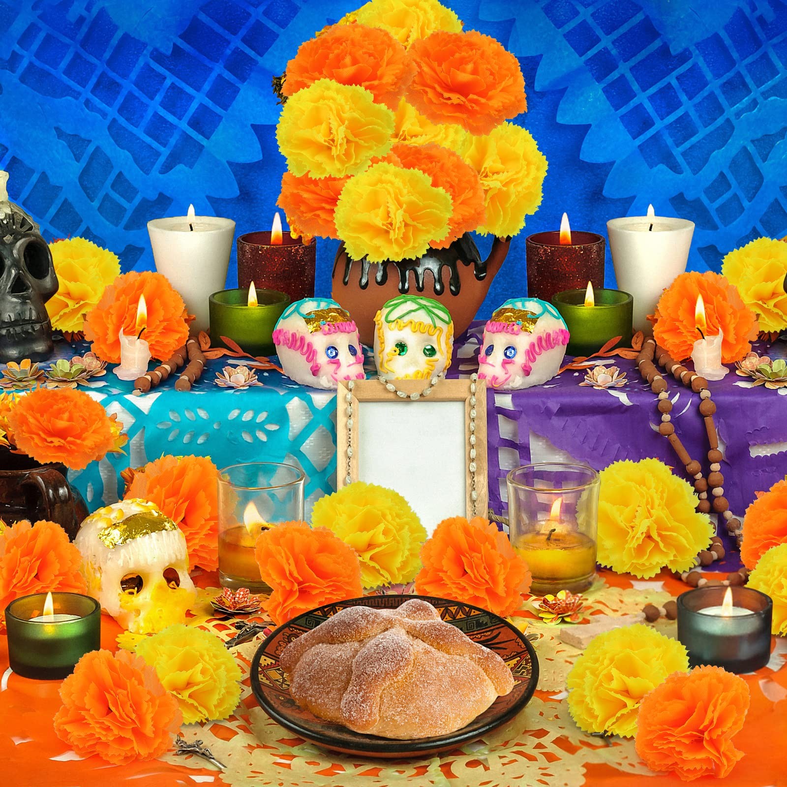 Artificial Marigold Flowers – 50 Pcs Halloween Decoration Orange Marigold Head S
