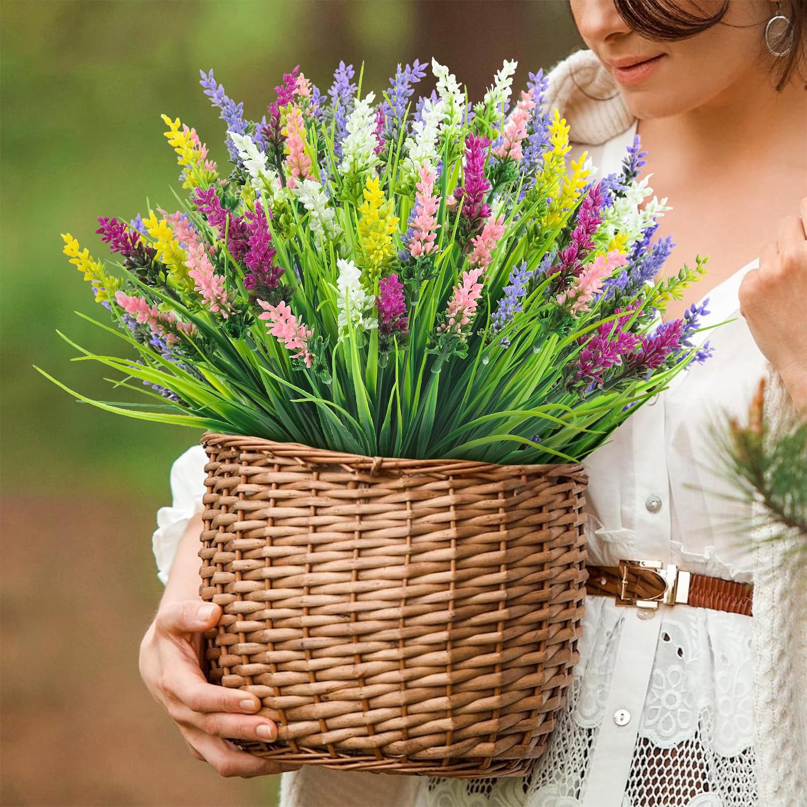 N&T NIETING 10 Bundles Artificial Plants Outdoor Fake Monkey Grass with Flowe…