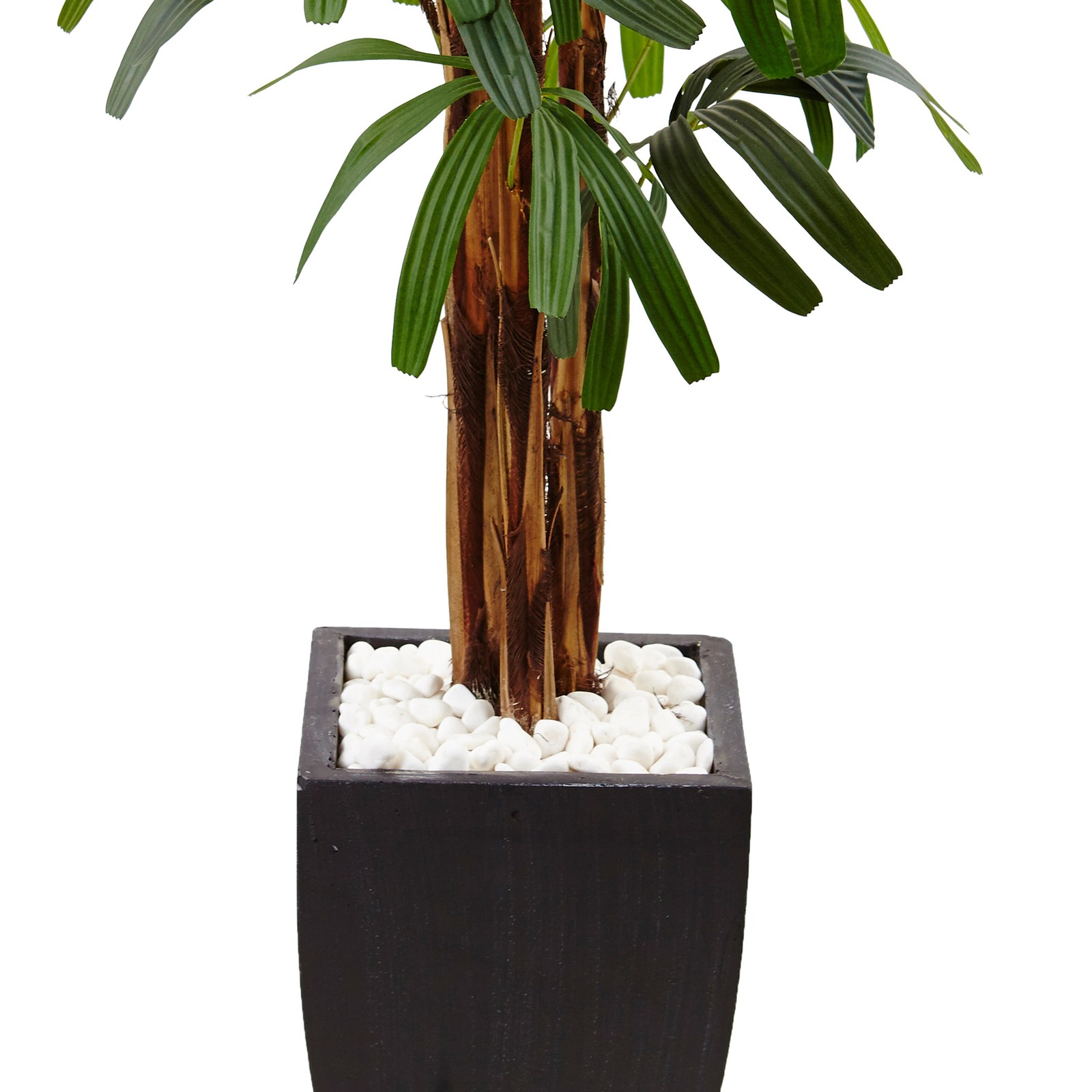 Nearly Natural 66″ Raphis Palm Artificial Tree in Black Planter in Green/Black