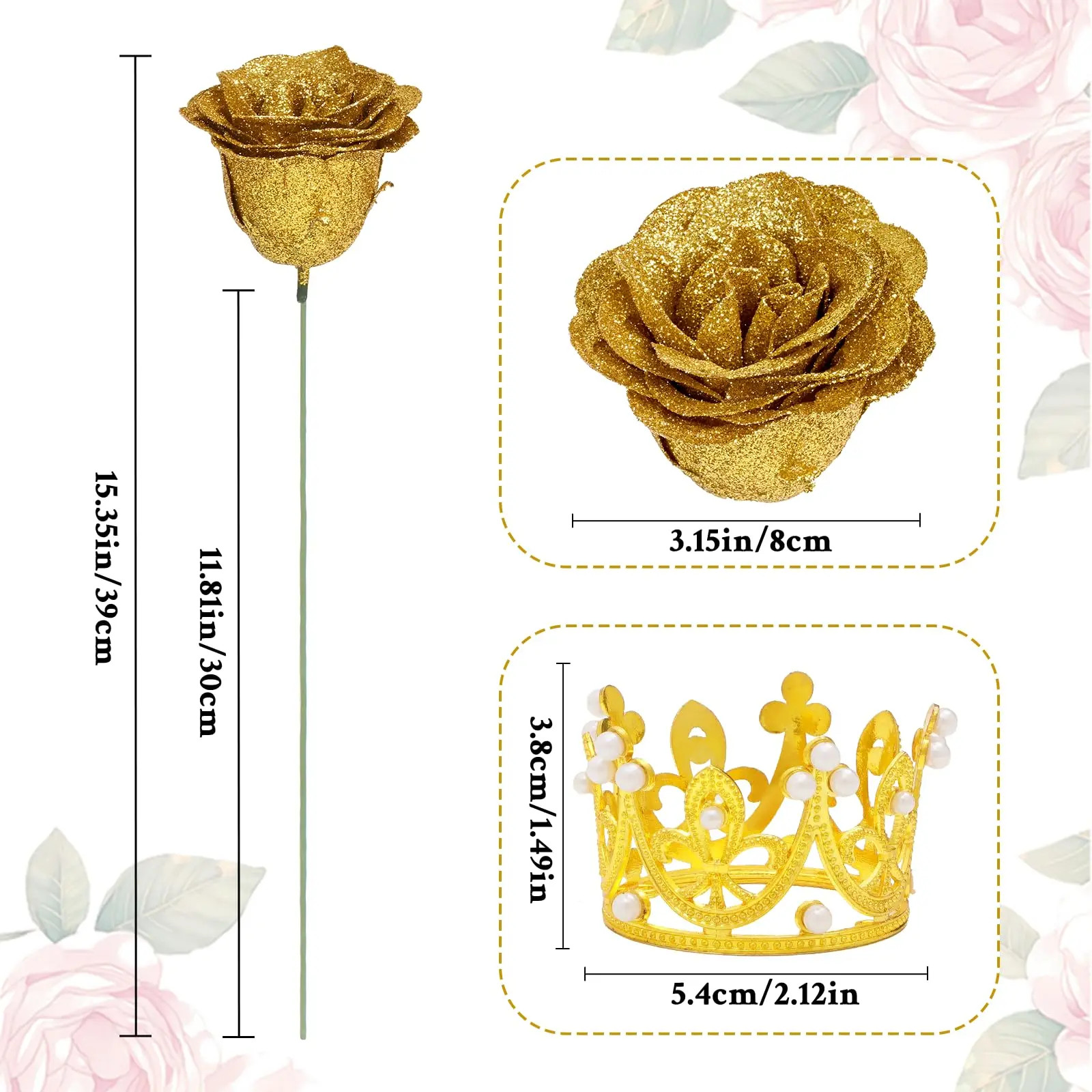 12PCS Glitter Roses Artificial Flowers DIY Bouquet Everlasting Fake Flower