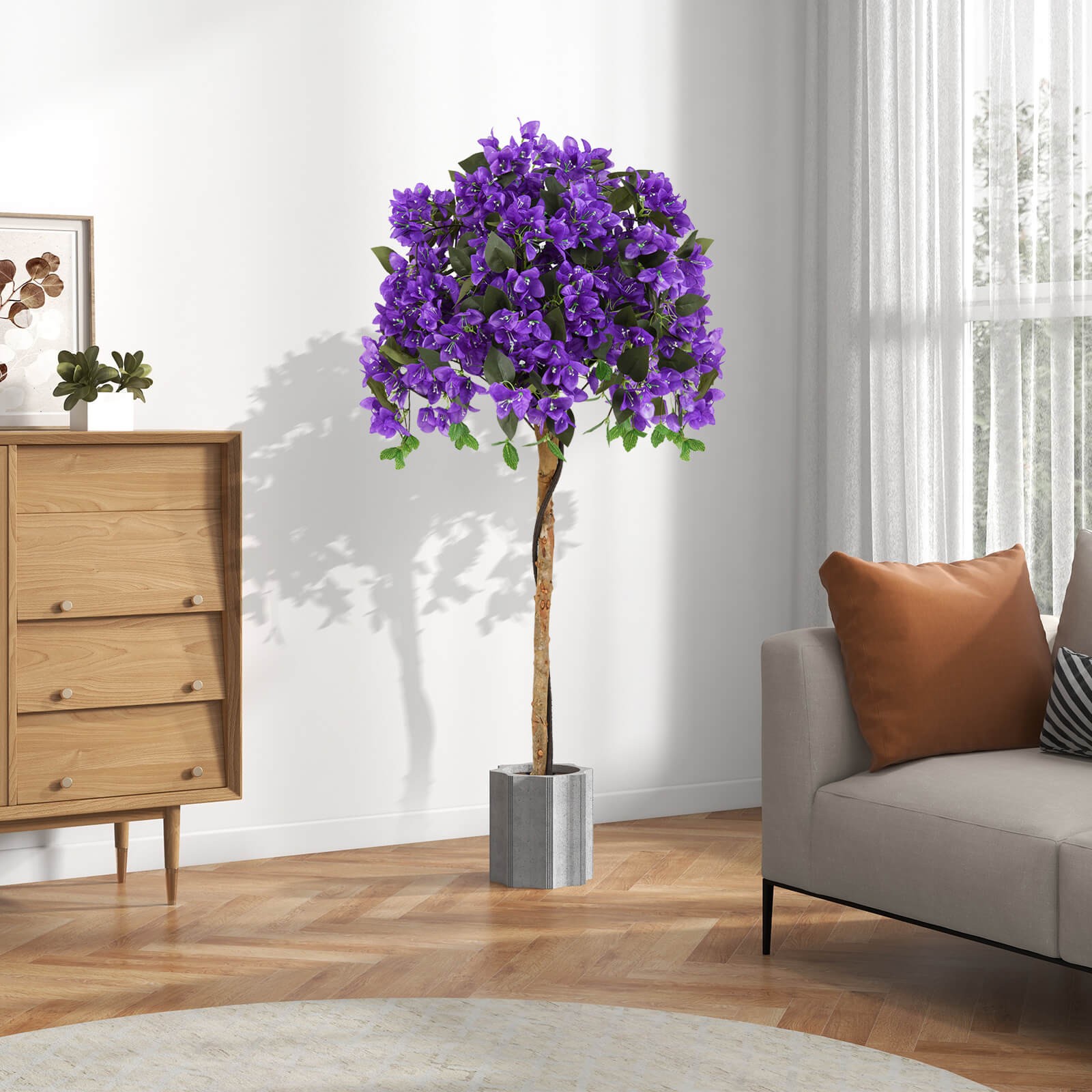 53″ Artificial Azalea Tree Faux Floral Plant w/ Red Azalea Flowers Nursery Pot