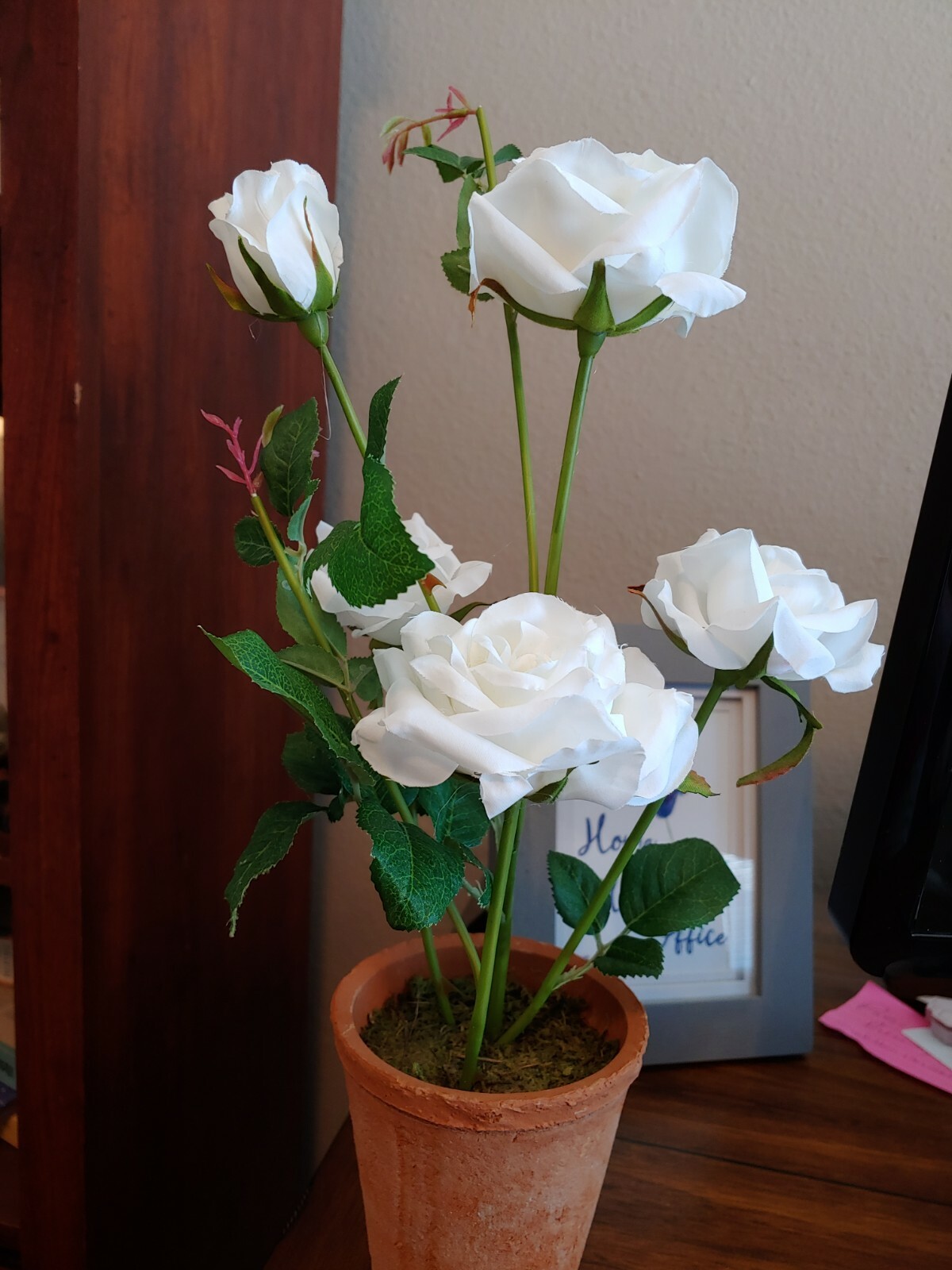 NEW Pottery Barn Faux White Roses in Terra Cotta Pot!! SOLD OUT!!