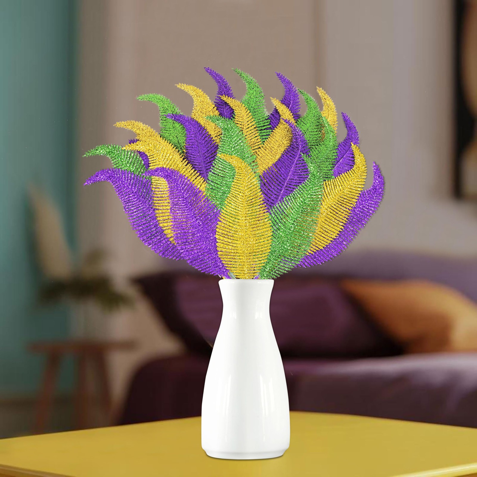 Mardi Gras Decorations 52Pcs Green Gold Purple Feathers for Party Centerpieces