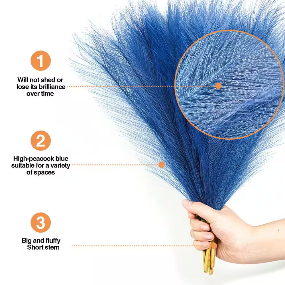 4 In. Peacock Blue Artificial Pampas Grass Color Family Artificial Plant for Hom