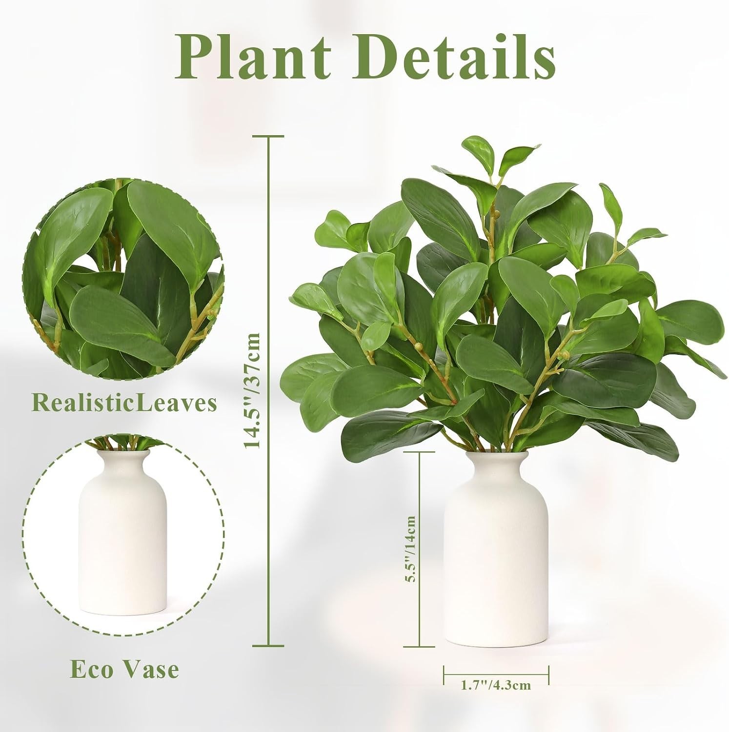 14.5″ Artificial Small Potted Plants Faux Eucalyptus Stems with Ceramic Vase …