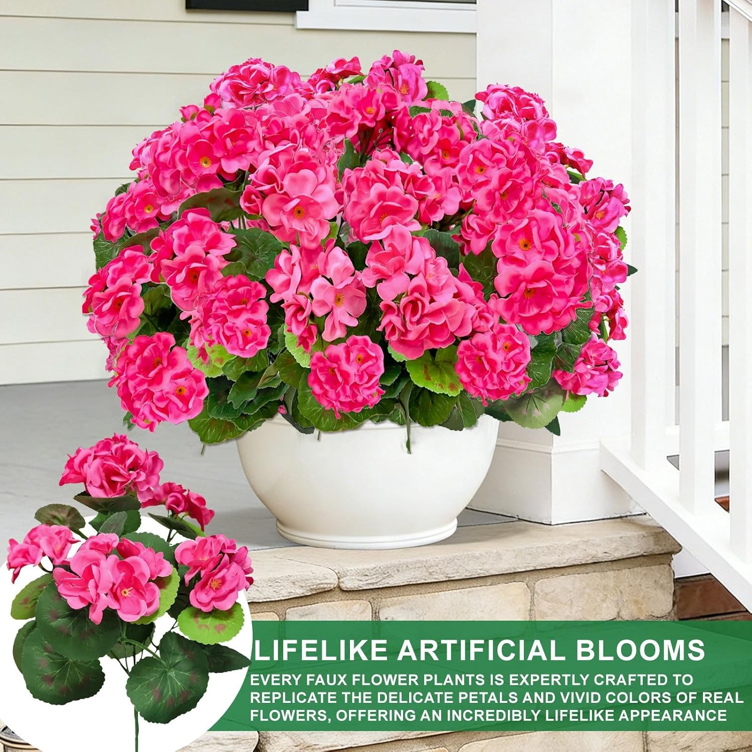 Artificial Geraniums Flowers for Outdoors Summer Decoration, 4 Bundles Fake