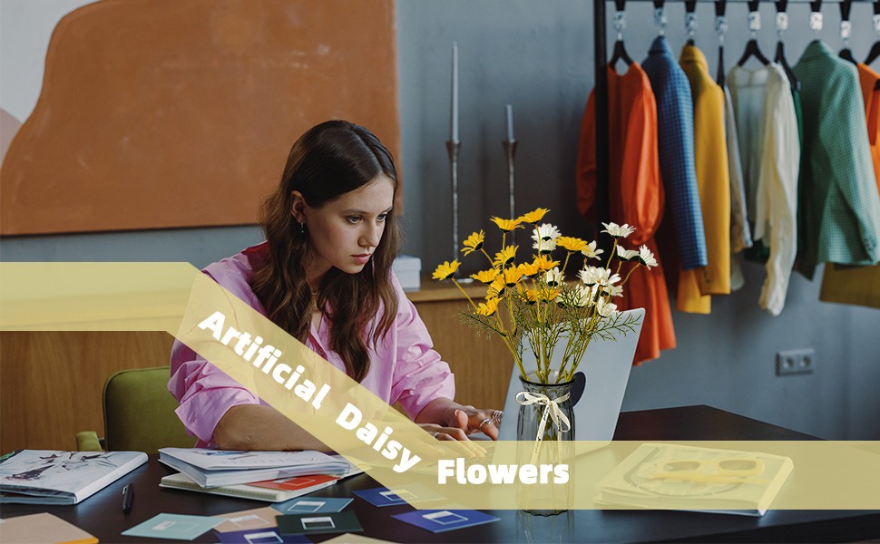 Artificial Daisy Flowers 6 Bundles 21” Faux Silk Daisy Flowers with Stems for