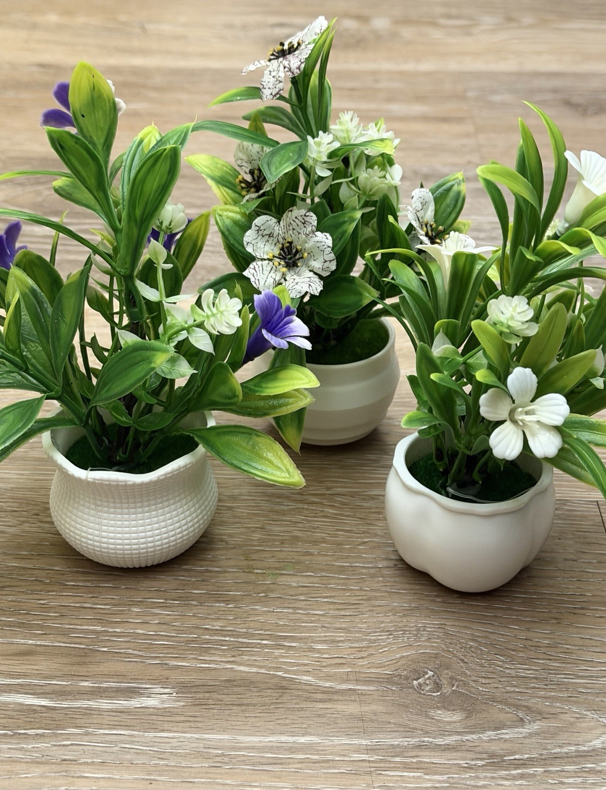Set of 3 Artificial Flower & Greenery Plants in White Pots – Home Décor (SKU 001
