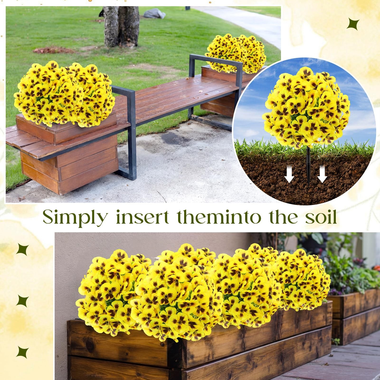 4 Pcs 16 Inch Artificial Pansy Flowers for Outdoor, Artificial Topiary Boxwoo…