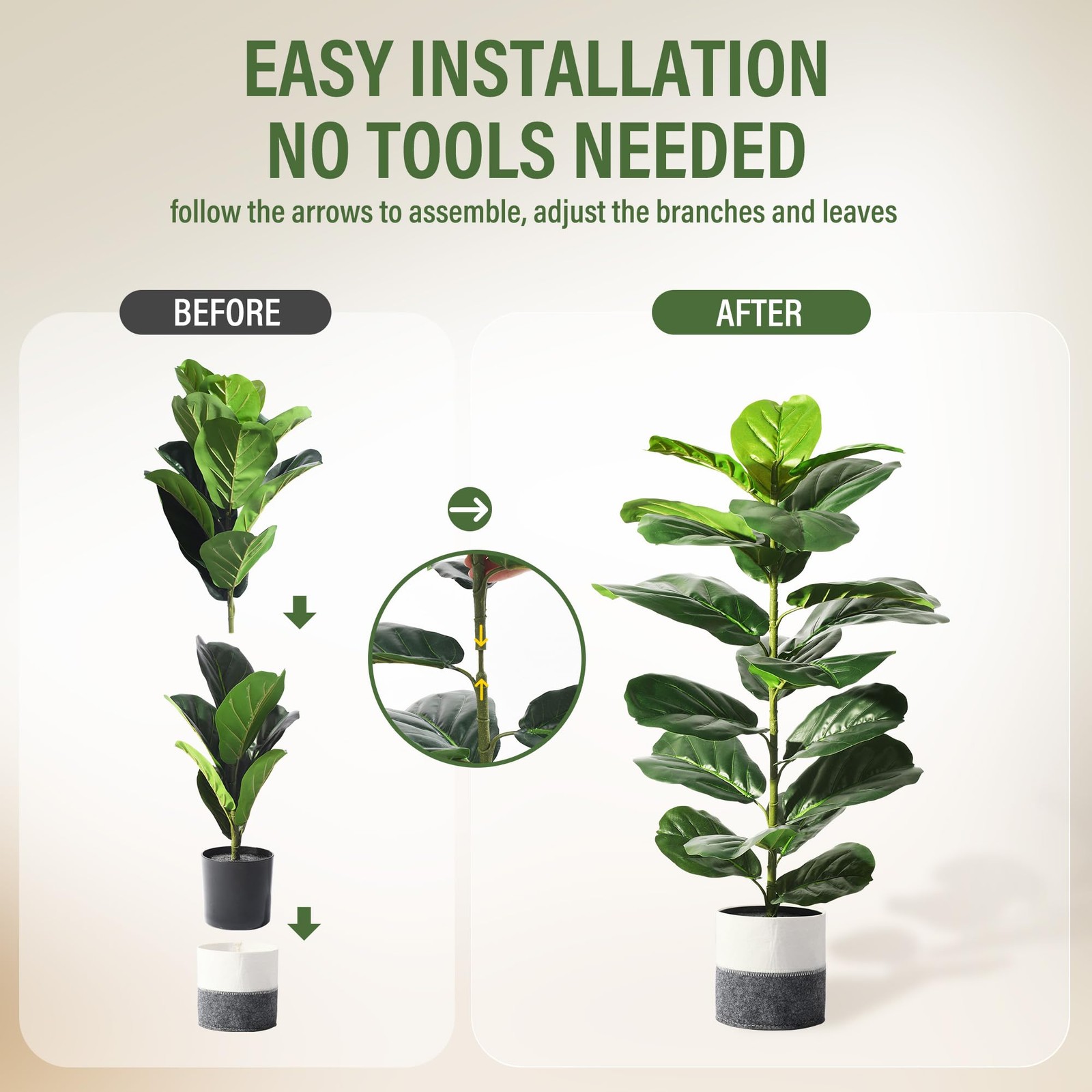 2 Pack Artificial Fiddle Leaf Fig Tree, 30″ Ficus Lyrata Fake Plants with Pot…