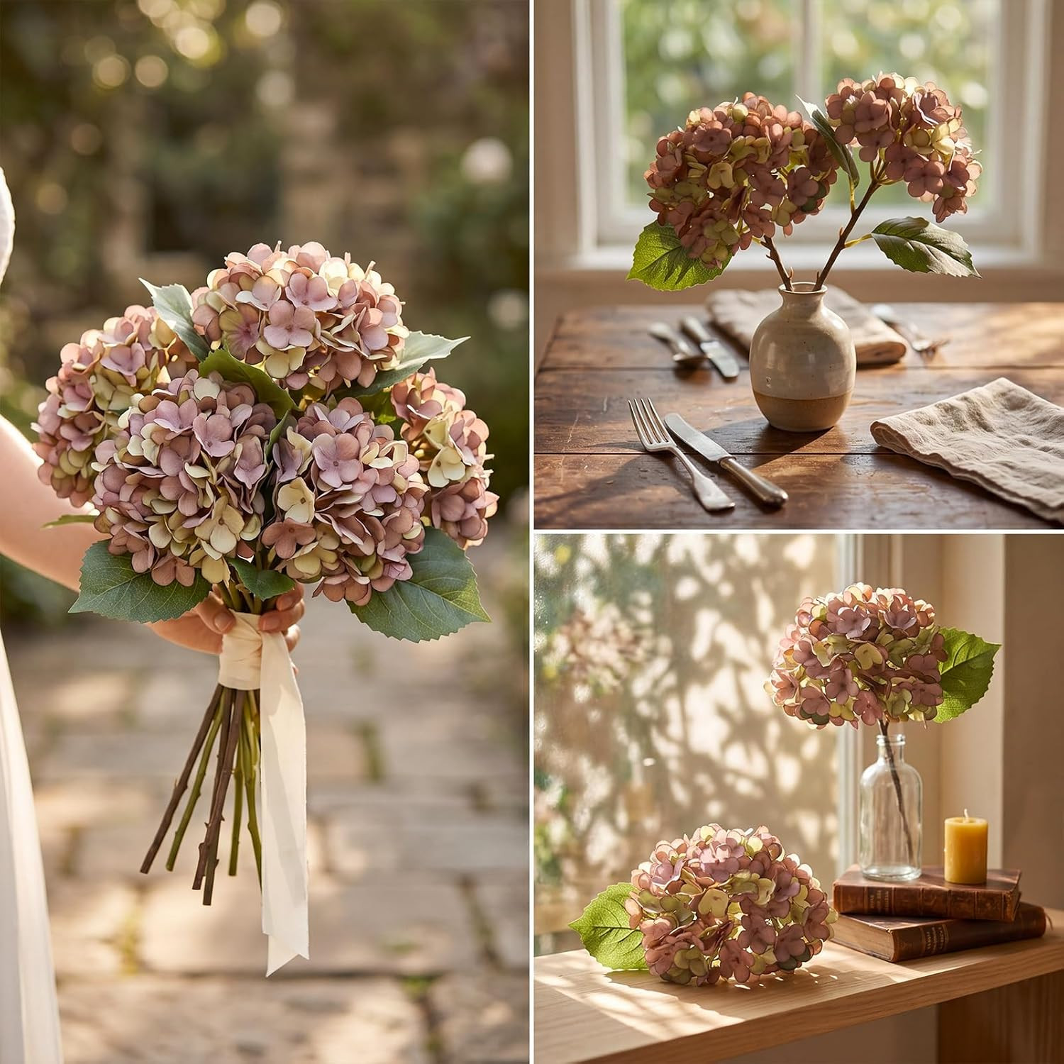 10 Pcs Purple Faux Silk Hydrangea Flowers for Home Wedding Decor