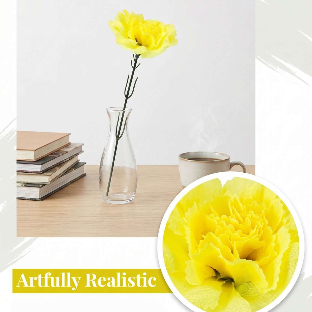 3 Pack Artificial Carnation Flowers Realistic Fake Silk Flower Bouquet Decor