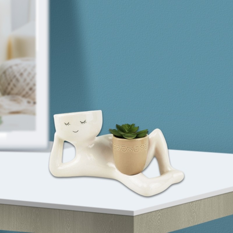 Fake Succulents Plant Artificial Human Shaped Resin Pots Cute Desk Decors Desk