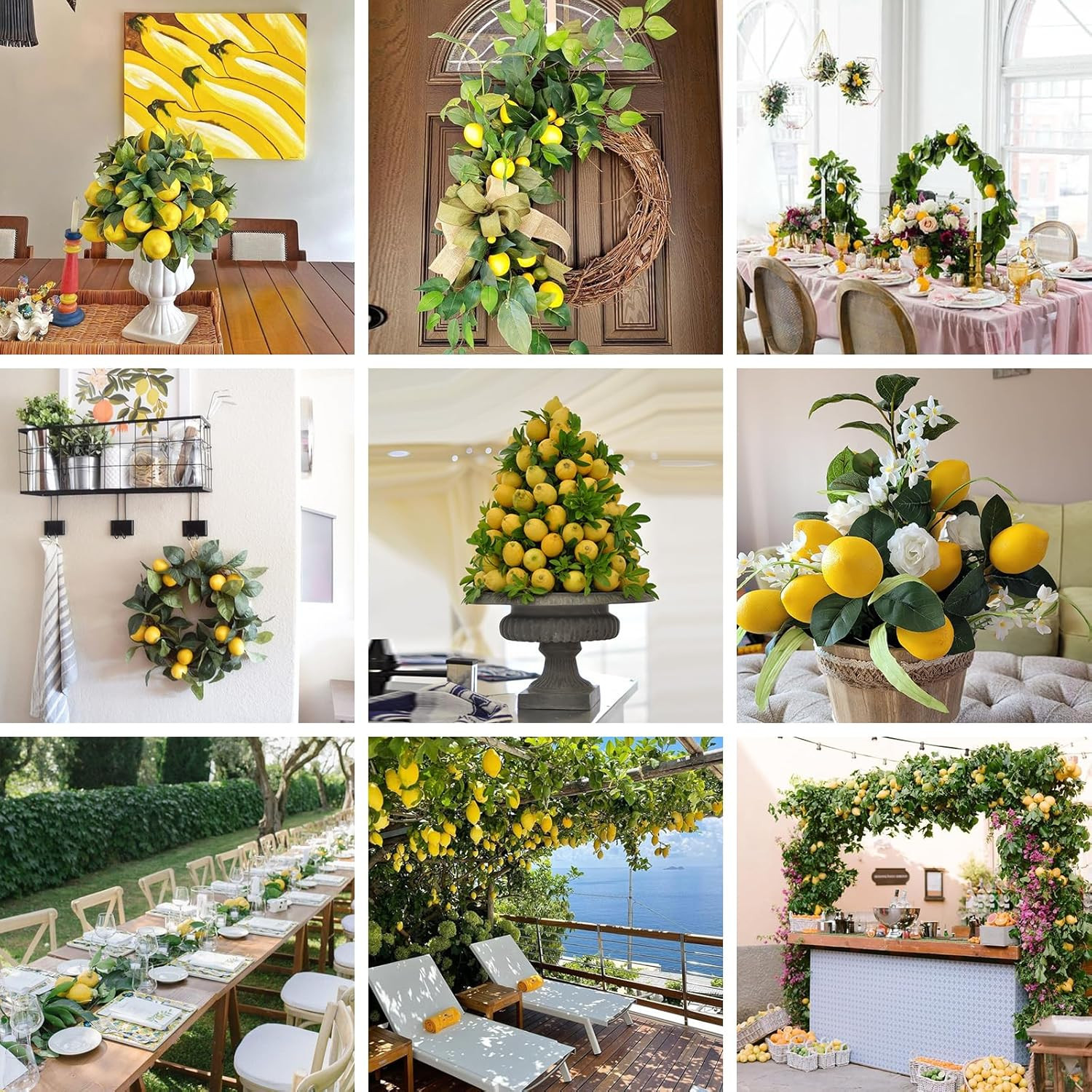 3 Strands Lemon Artificial Vines, 71″ Lemon Silk Vine Garland with Green Leaves,