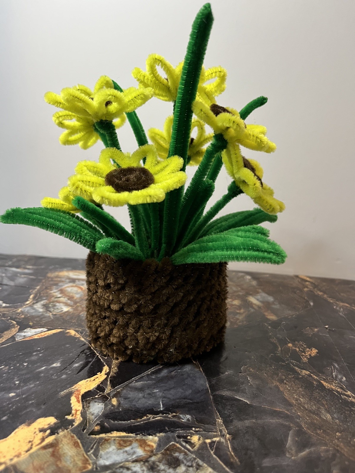 Yellow Sunflower Bouquet in Pot – Pipe Cleaner Flowers, Handmade Gift