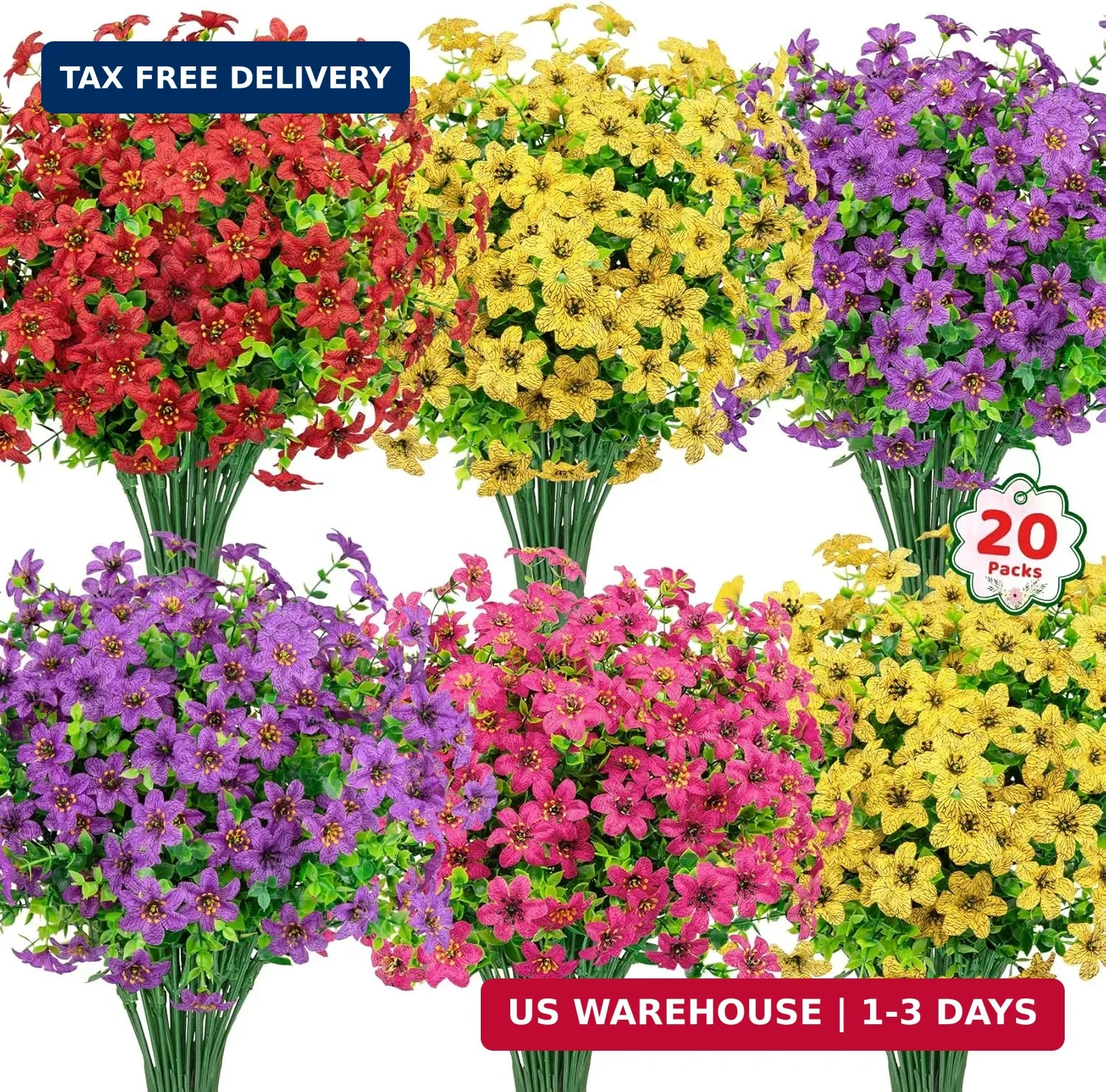 20 Bundles Artificial Flowers for Outdoors, Fake Silk Flowers UV Resistant Faux