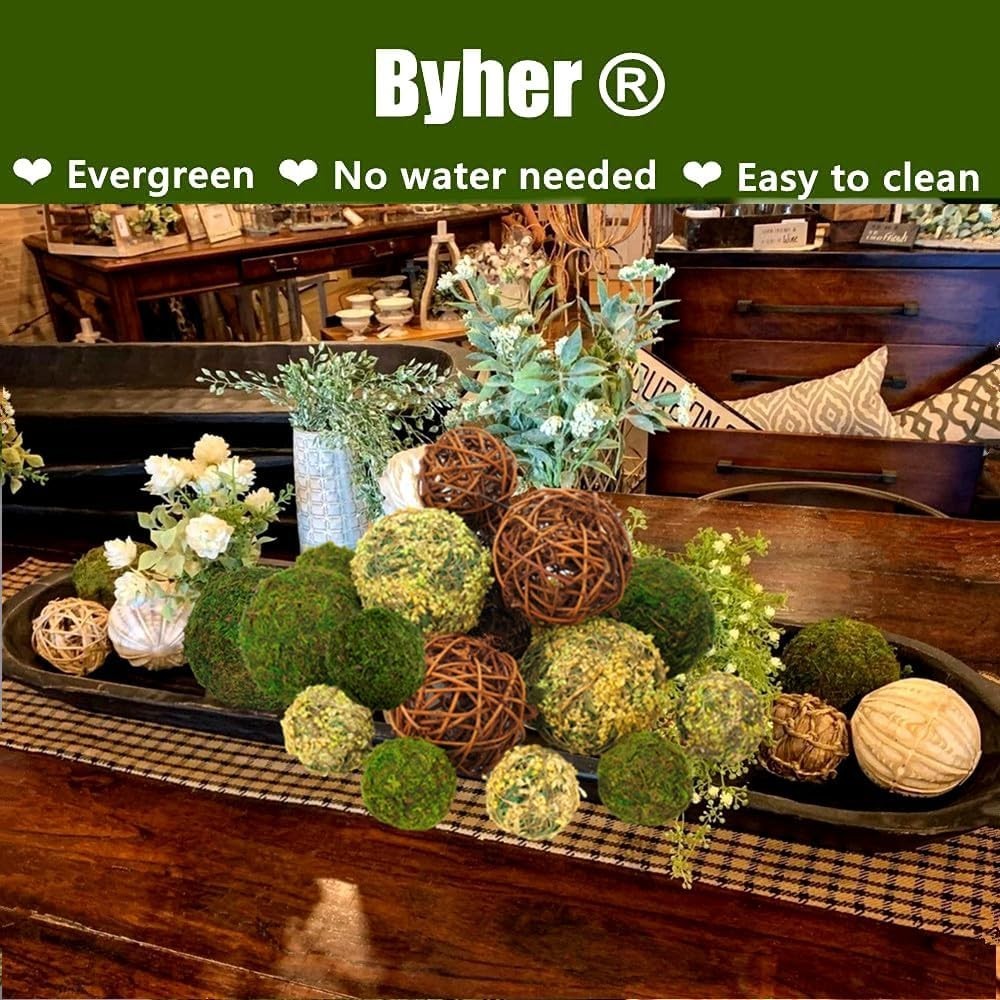 Decorative Balls for Centerpiece Bowls Set 18pcs Faux Moss Rattan Wedding Decor