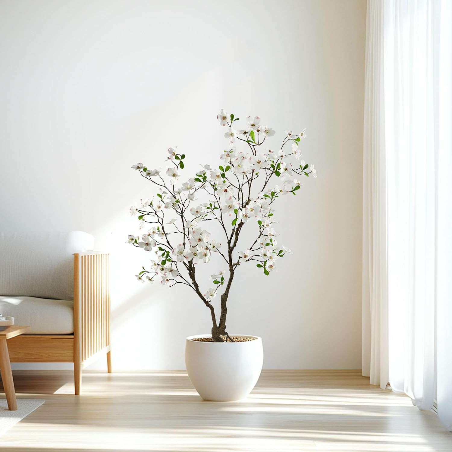 5Ft Artificial White Dogwood Potted Flowering Tree | Application: Elegant Faux F