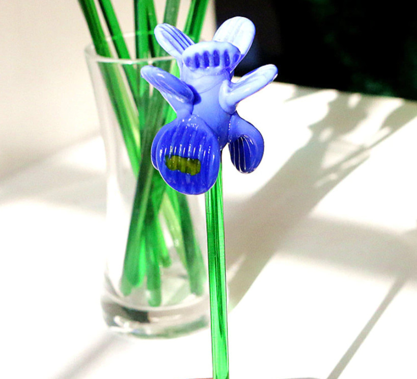 Luxe Handmade Colored Glass Flower Art Long Stem Floral Home Decor Romantic Gift