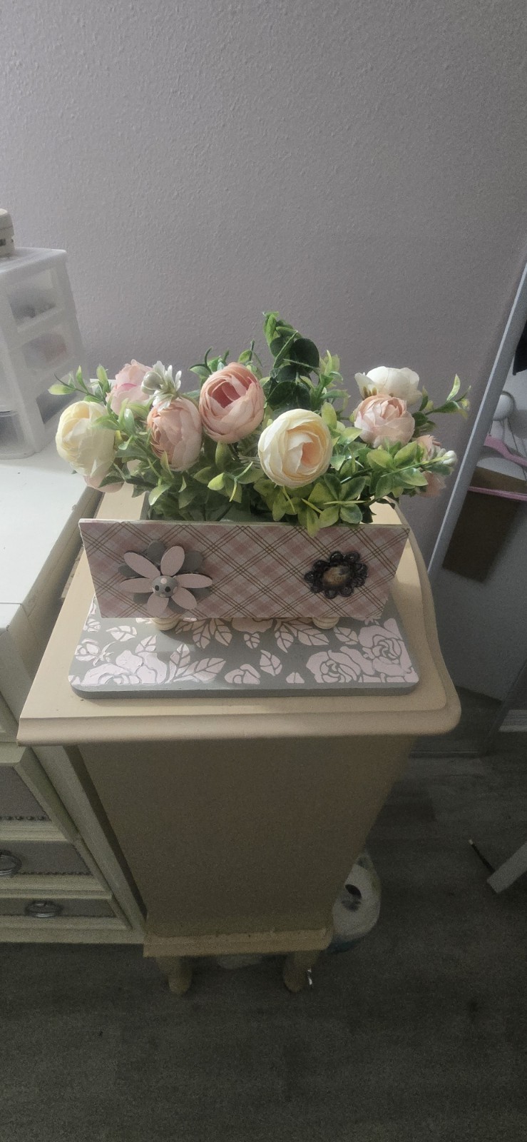Artificial Pink and White Roses In A Pink And Taupe Flower Box!!! Gorgeous!
