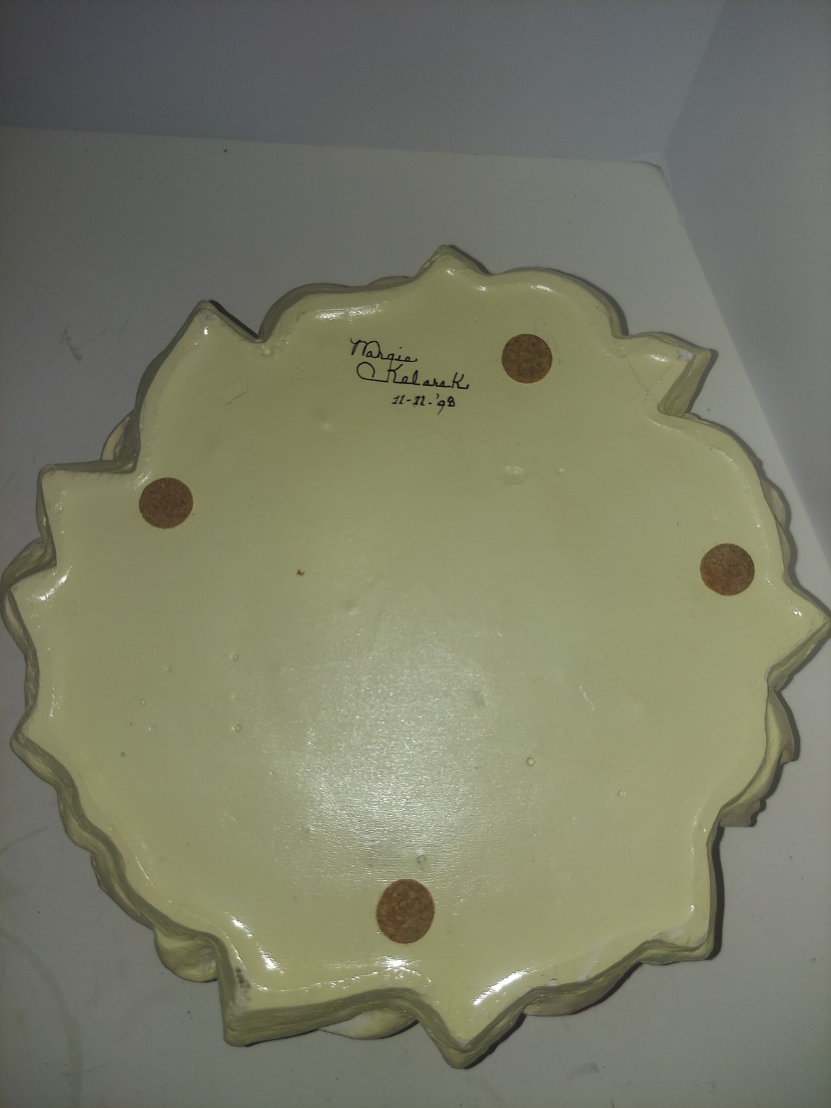 VTG Margie Kalsarek candle holder. Ring w/light pink roses & lush green leaves.
