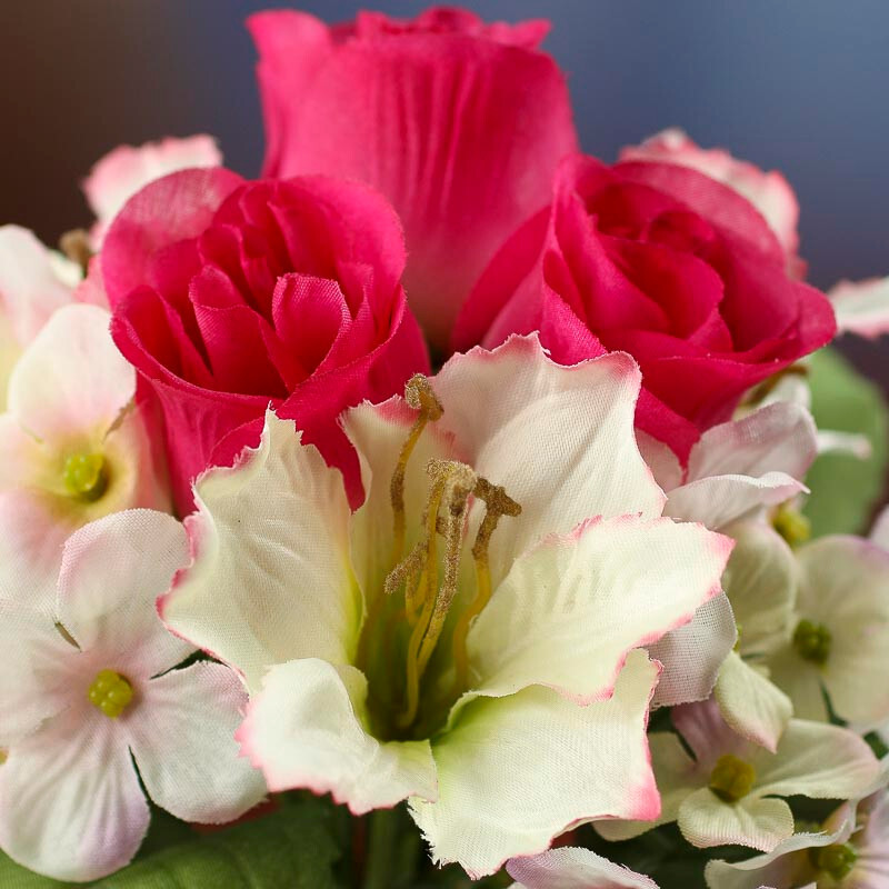 Set of 3 Raspberry Artificial Rose Bud, Hydrangea, and Daylily 9-1/2″ Bundles
