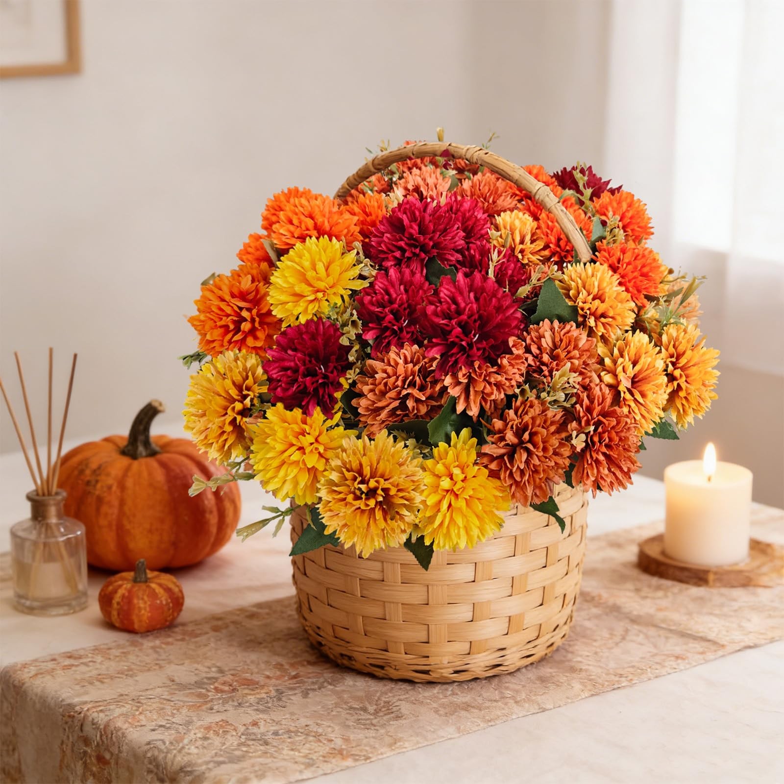 10Pcs Fake Flowers Artificial Mums for Outdoors,UV Resistant Faux Mums for Ou…