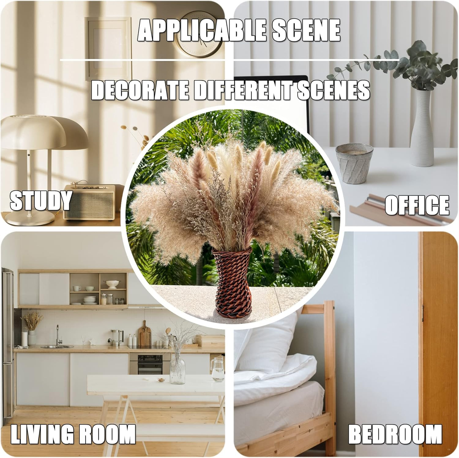 100Pcs Pampas Grass Boho Home Decor 17 Inch Natural Dried Flowers-Pampas Grass C