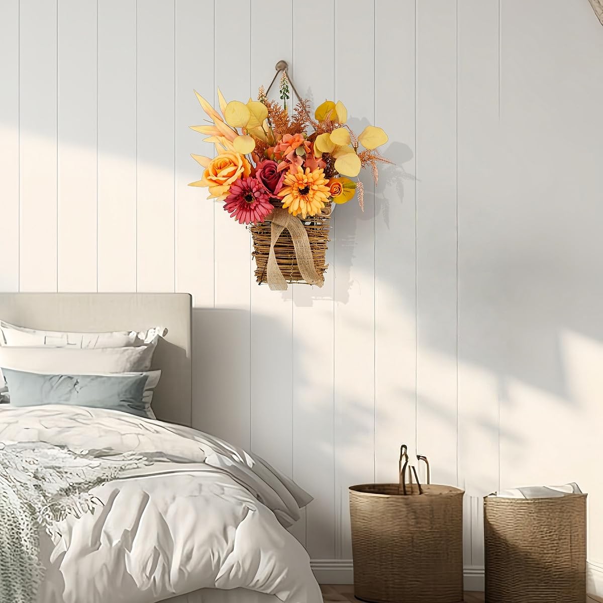 Artificial Flower with Hanging Basket for Wall Decor, Autumn Decoration Faux …