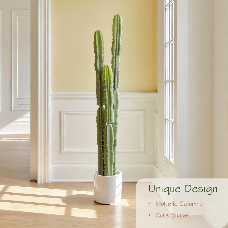 Resistant 5ft Large Artificial Cactus with Black Pot, 60in Realistic Faux Plants