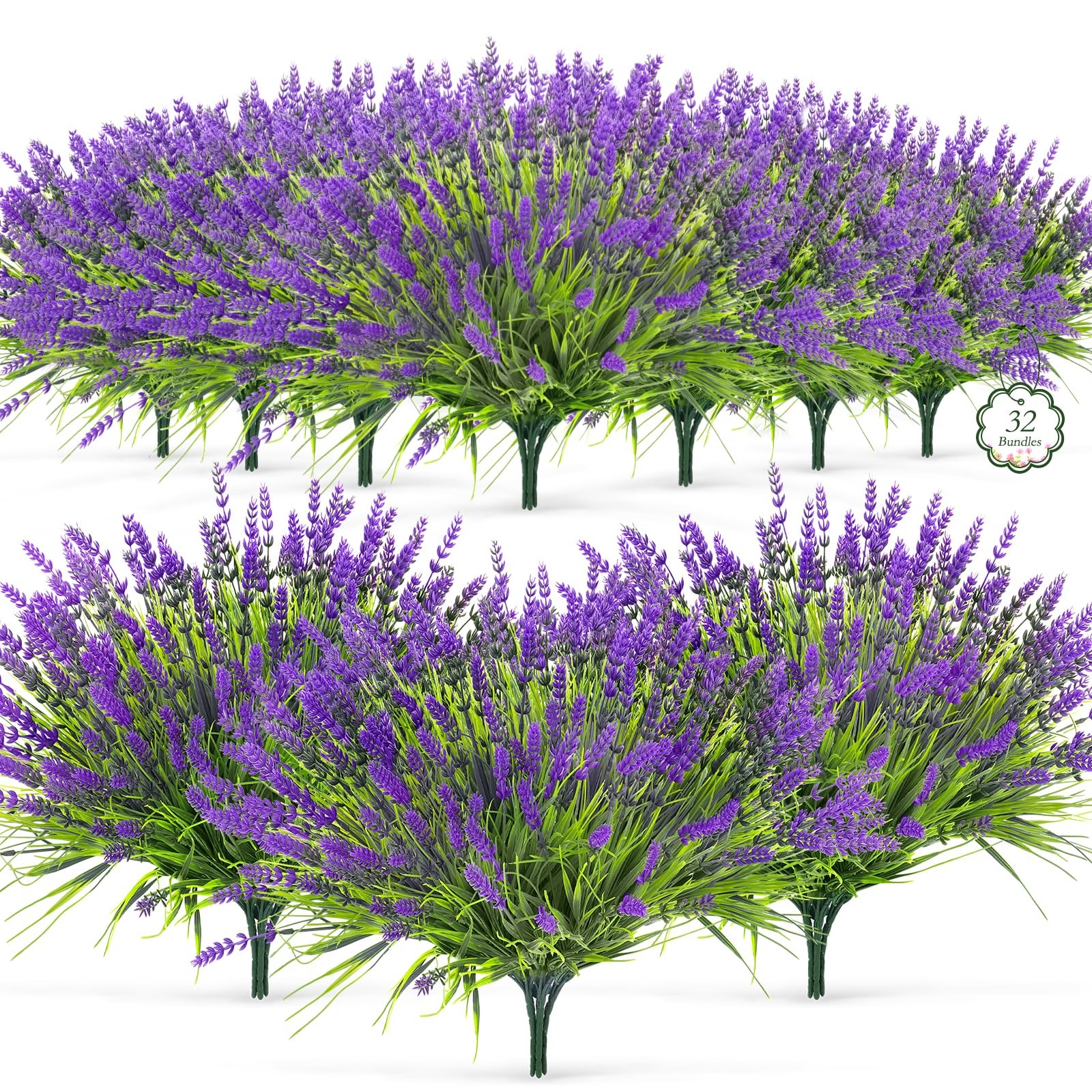 32 Bundles Faux Lavender Plants Outdoor, UV Resistant Artificial Lavender Flo…