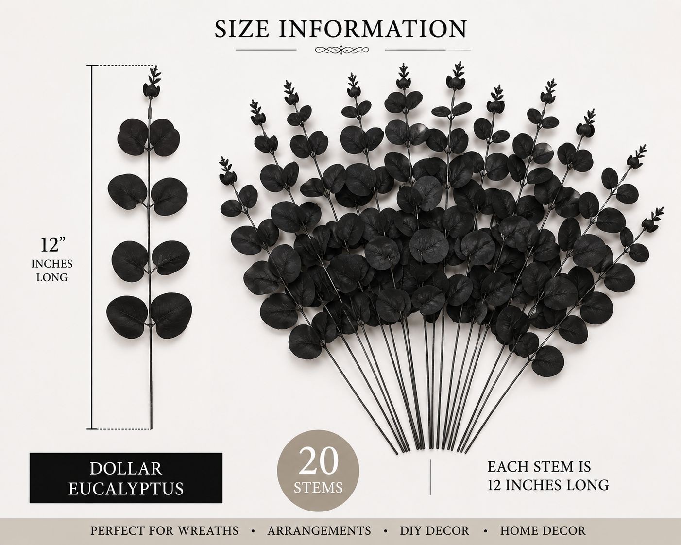 20 Black Dollar Eucalyptus Stems 12 Inch Faux Eucalyptus Picks Gothic Wedding Gr