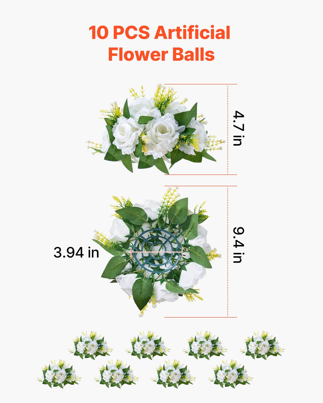VEVOR Flower Balls Wedding Centerpieces 9.5-Inch Fake Flower Arrangement 10 PCS