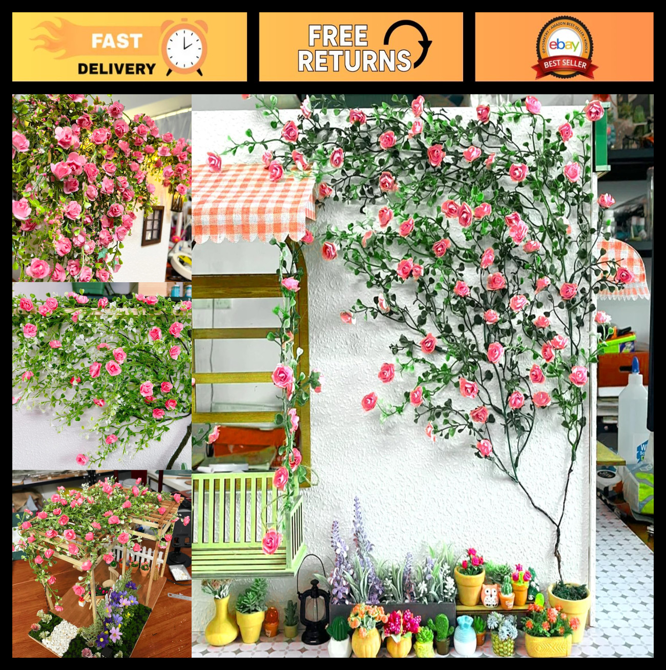 Miniature Artificial Rose Vines – Cute Flower Decor for DIY Fairy Garden, Model