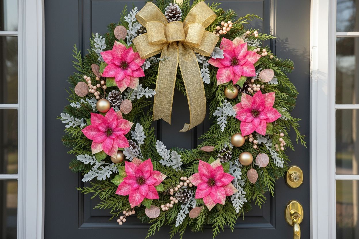 Pink Poinsettia Bush Faux Christmas Flowers Holiday Floral Bush Artificial Poins